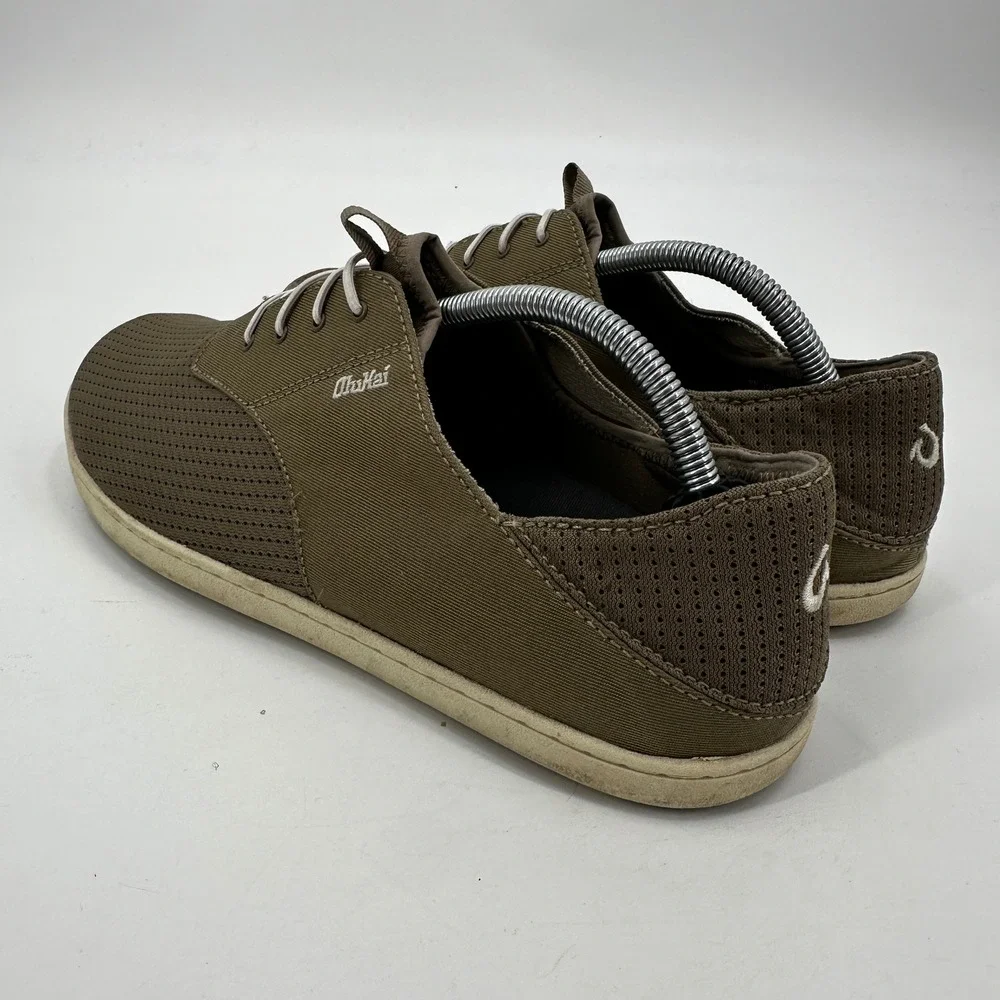OluKai Nohea Moku Mens Olive‎ Brown Mesh Boat Shoes Sneakers Size 10 Casual Slip
